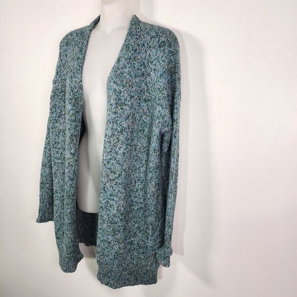 LOFT Women's Cardigan Sweater Long Sleeve Open Front Knit Large Green Multicolor - Picture 6 of 9